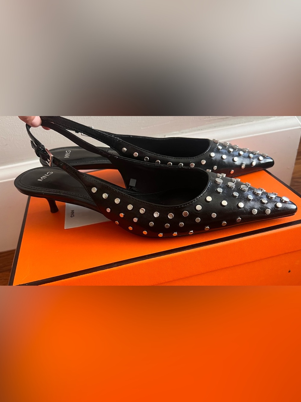 Mango Black Studded Slingback Flats - Women's Fashion Shoes